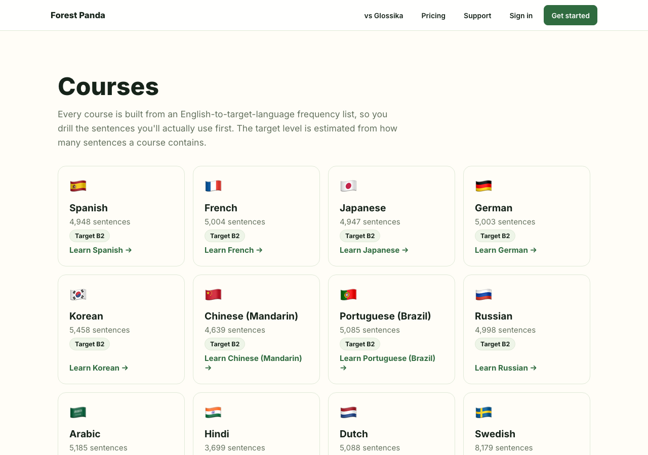 Forest Panda course selection